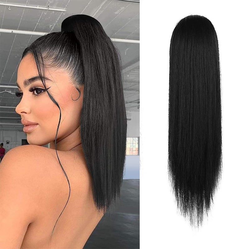 BARSDAR Short Straight Ponytail Extension  14 Inch Drawstring Black Ponytail Hair Extensions for Women  Synthetic Fake Pony Tails Hairpieces Clip in Straight Ponytails Daily  Jet Black